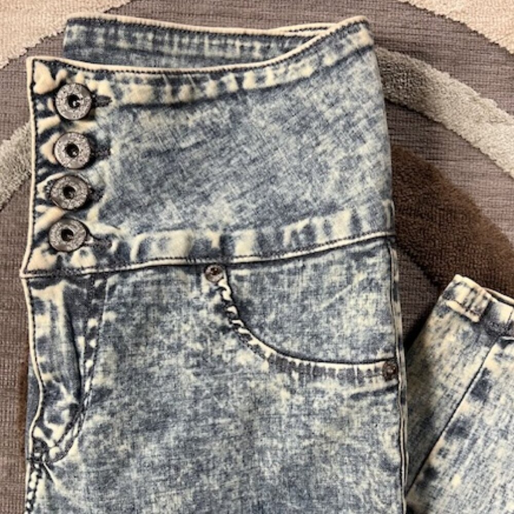 Y2K HAMMER  High Waisted Skinny Acid Wash Retro Stretch Jeans Girls Size 7 - Picture 3 of 13